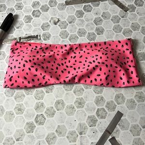 Zaful Small Pink Black Patterned Bandeau Strapless Swimsuit Bikini Top
